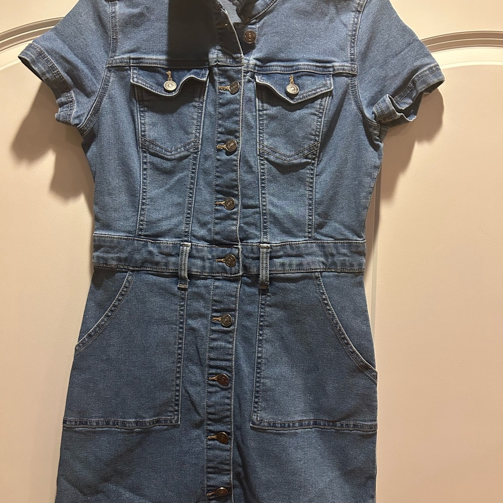 Peace Love Eco By Rewash Women’s Jean Dress Sz Medium Short Denim Y2K Blue Boho